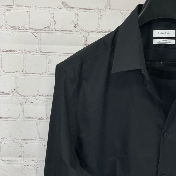 Calvin Klein Black Solid Slim Fit Dress Shirt - Picture 4 of 11